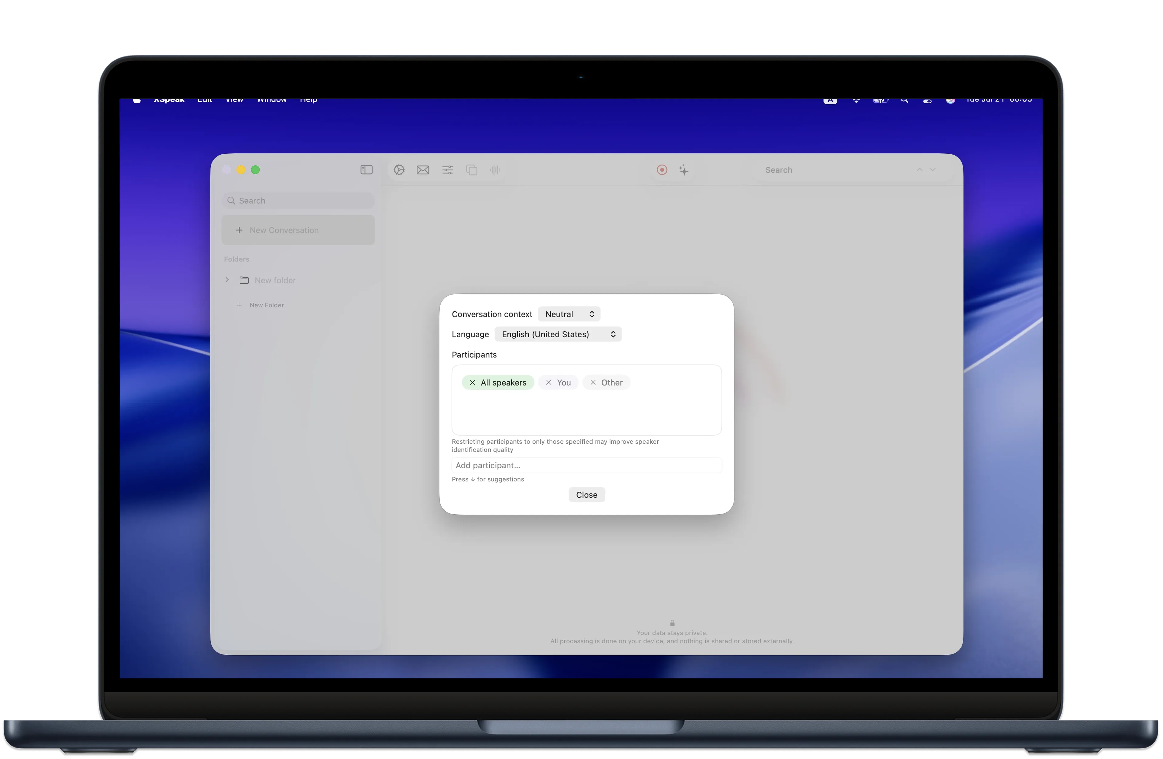 Language chooser in meeting settings