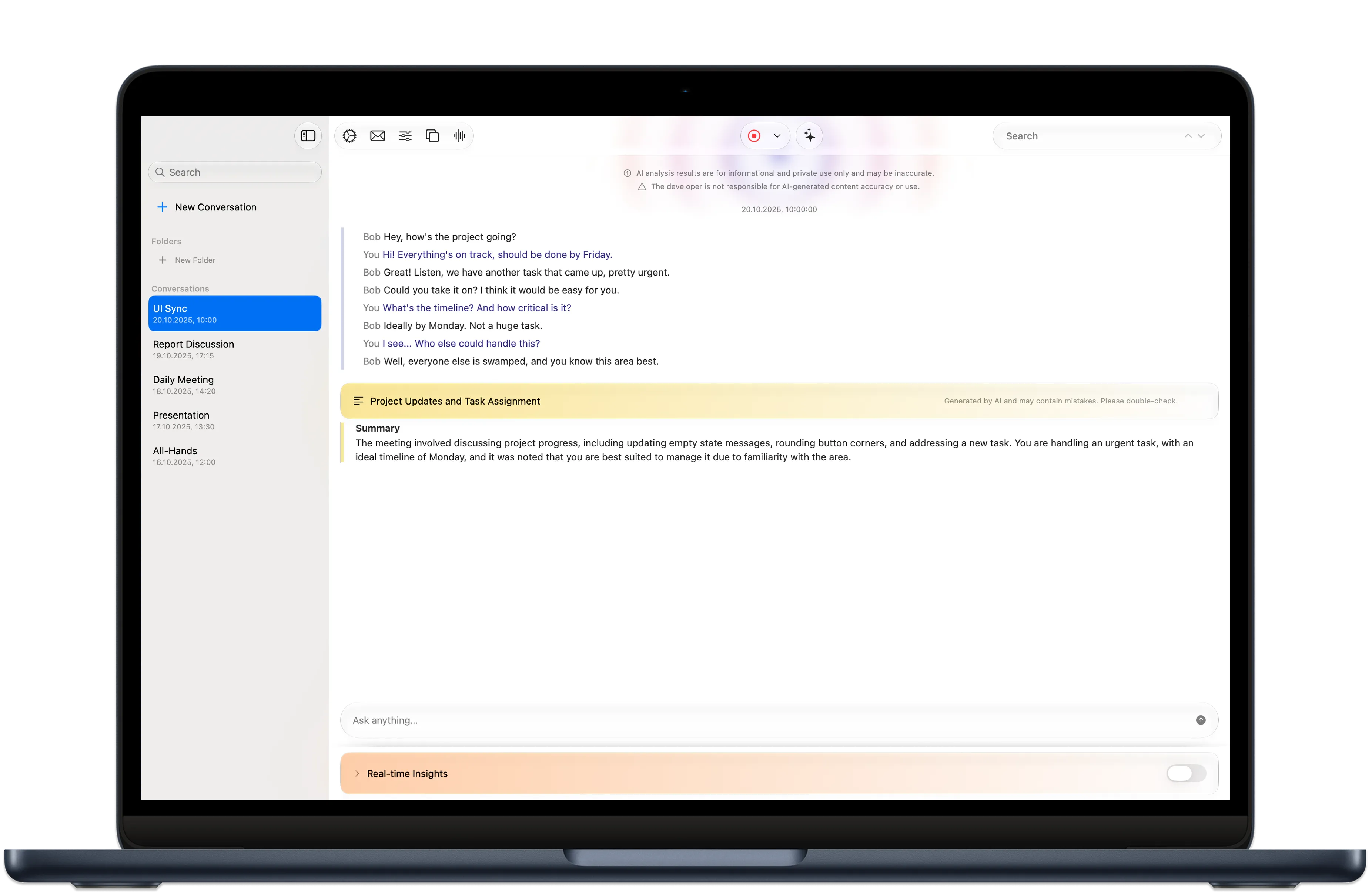 XSpeak local conversation history and past meeting recordings