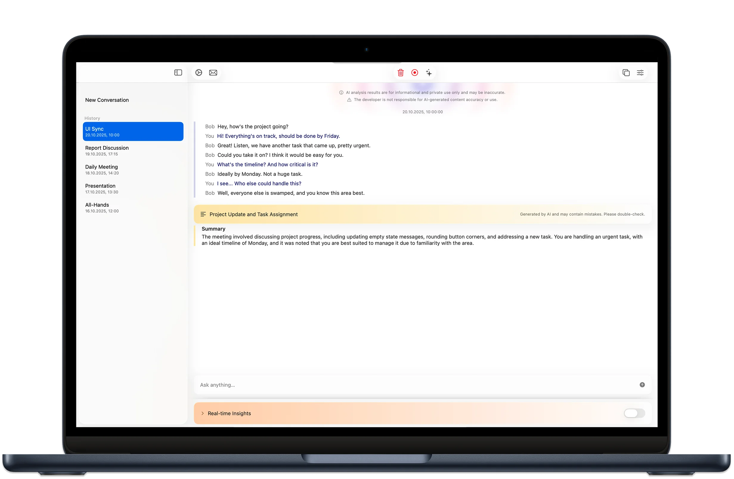 XSpeak local conversation history and past meeting recordings
